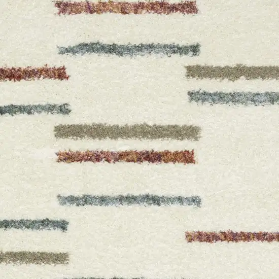 Ivory Brown And Gray Striped Shag Area Rug With Fringe Photo 3