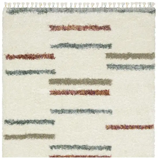 Ivory Brown And Gray Striped Shag Area Rug With Fringe Photo 7