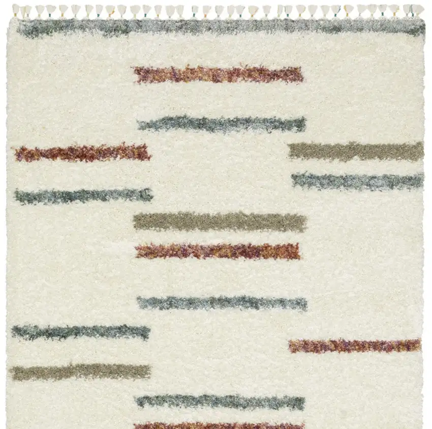 Ivory Brown And Gray Striped Shag Area Rug With Fringe Photo 7