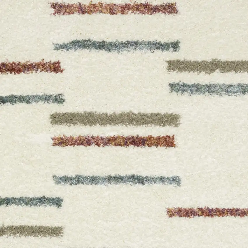 Ivory Brown And Gray Striped Shag Area Rug With Fringe Photo 6