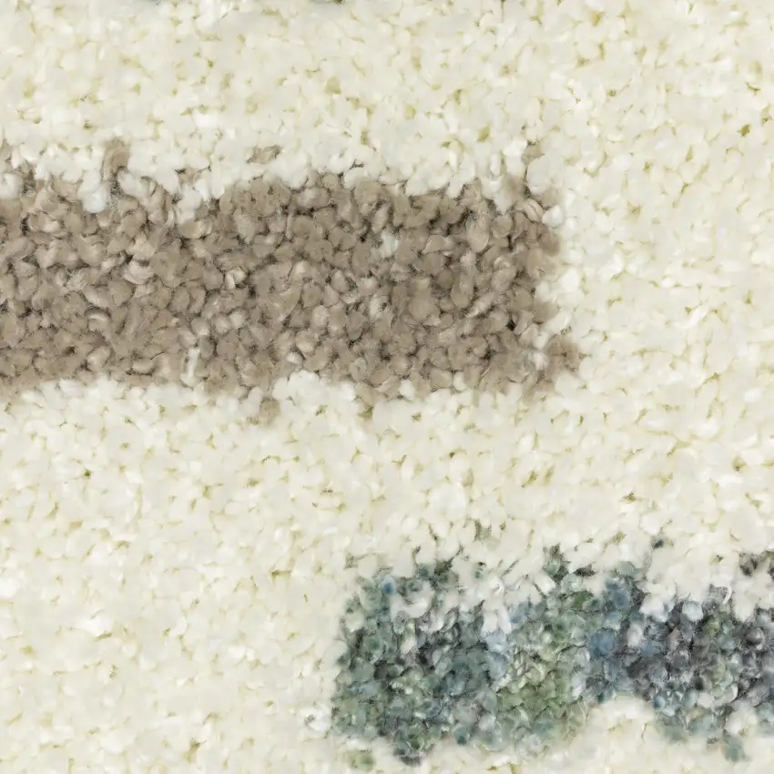 Ivory Brown And Gray Striped Shag Area Rug With Fringe Photo 5