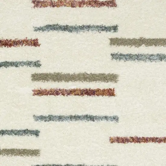 Ivory Brown And Gray Striped Shag Area Rug With Fringe Photo 7