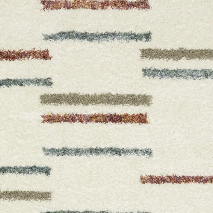 Ivory Brown And Gray Striped Shag Area Rug With Fringe Photo 7