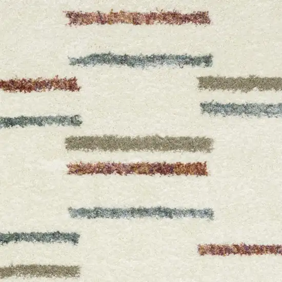 Ivory Brown And Gray Striped Shag Area Rug With Fringe Photo 4