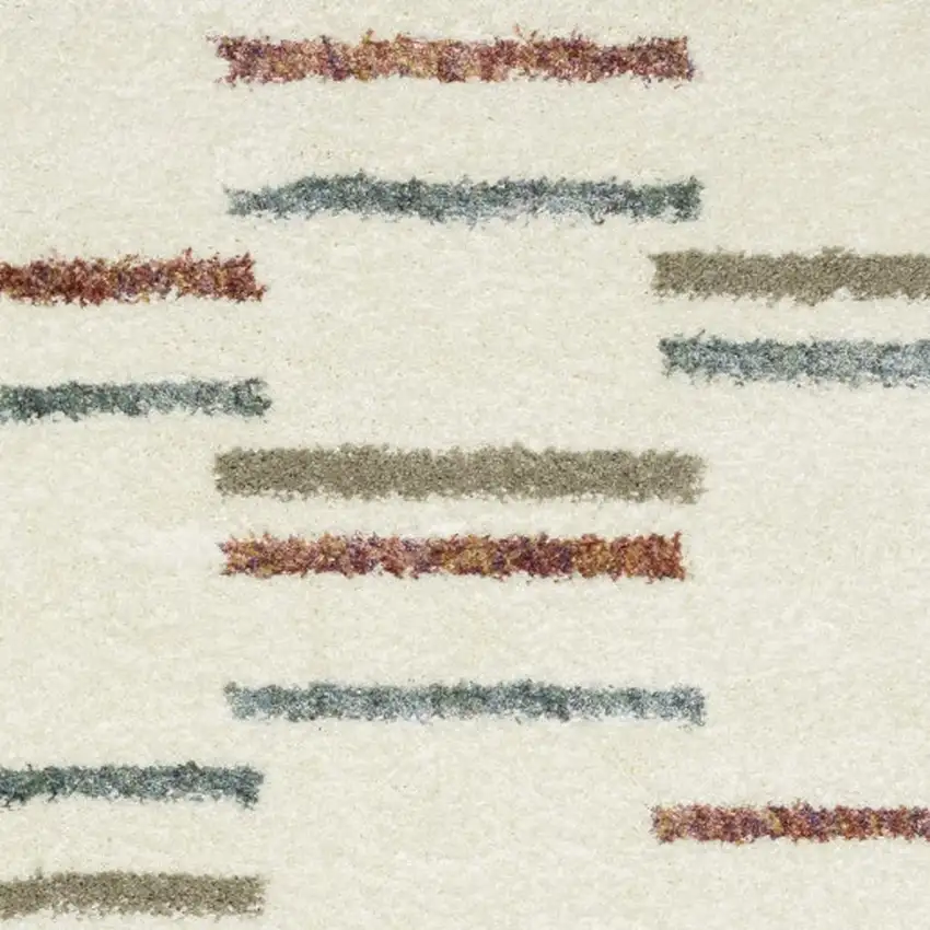 Ivory Brown And Gray Striped Shag Area Rug With Fringe Photo 4