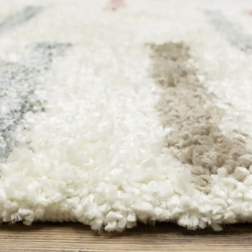 Ivory Brown And Gray Striped Shag Area Rug With Fringe Photo 6