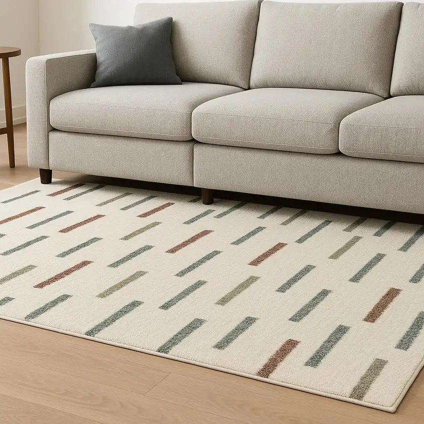 Ivory Brown And Gray Striped Shag Area Rug With Fringe Photo 1