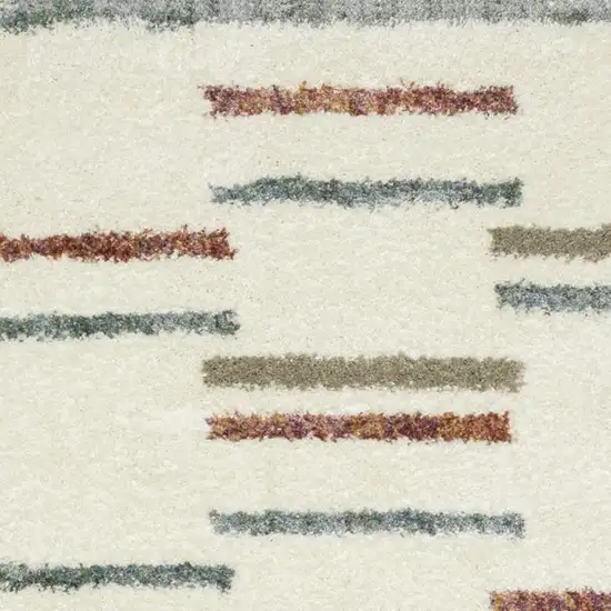 Ivory Brown And Gray Striped Shag Area Rug With Fringe Photo 2