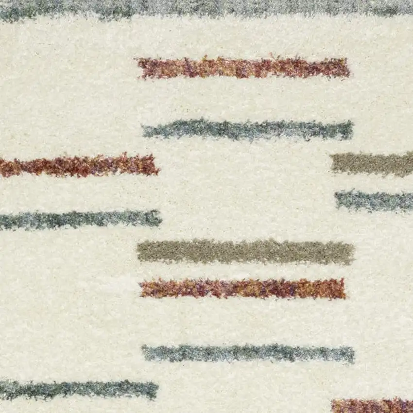 Ivory Brown And Gray Striped Shag Area Rug With Fringe Photo 2