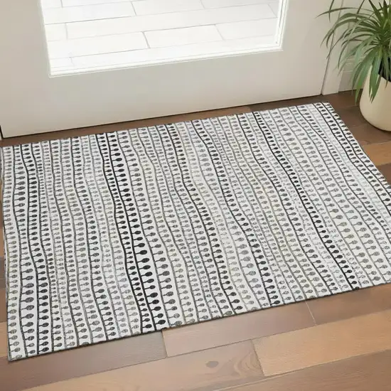 Ivory Brown And Gray Striped Washable Area Rug With UV Protection Photo 1