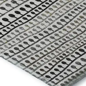 Photo of Ivory Brown And Gray Striped Washable Area Rug With UV Protection