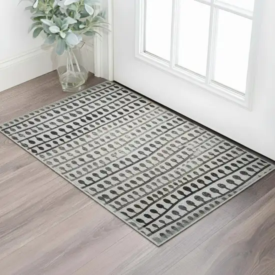 Ivory Brown And Gray Striped Washable Area Rug With UV Protection Photo 2