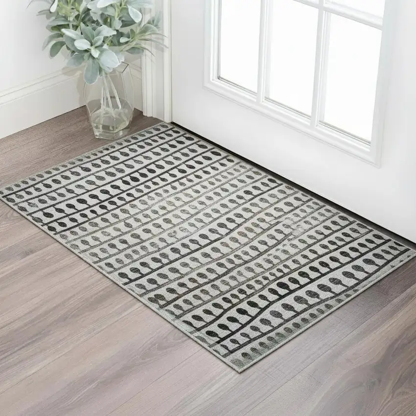 Ivory Brown And Gray Striped Washable Area Rug With UV Protection Photo 2