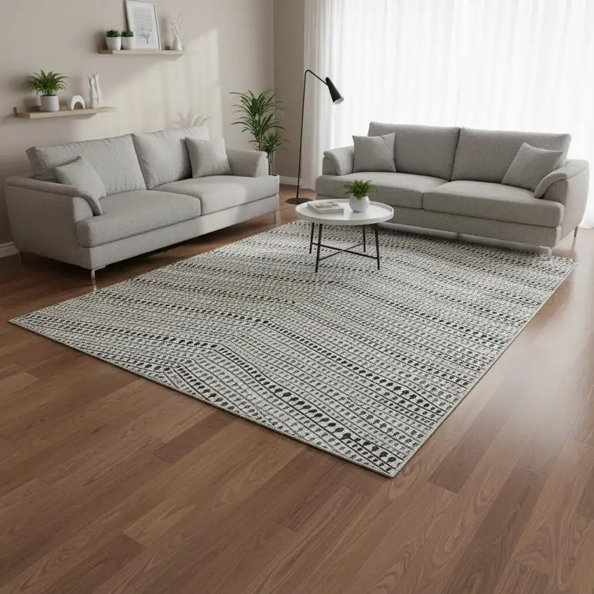 Ivory Brown And Gray Striped Washable Area Rug With UV Protection Photo 2