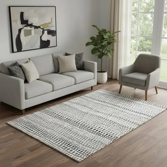 Ivory Brown And Gray Striped Washable Area Rug With UV Protection Photo 1