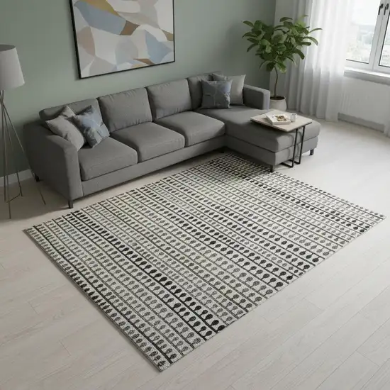 Ivory Brown And Gray Striped Washable Area Rug With UV Protection Photo 2