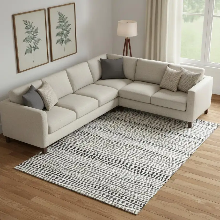 Ivory Brown And Gray Striped Washable Area Rug With UV Protection Photo 1