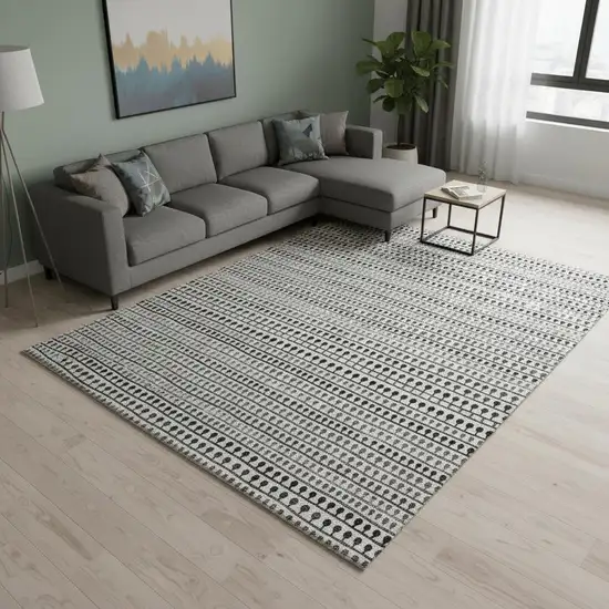 Ivory Brown And Gray Striped Washable Area Rug With UV Protection Photo 2