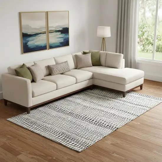 Ivory Brown And Gray Striped Washable Area Rug With UV Protection Photo 1