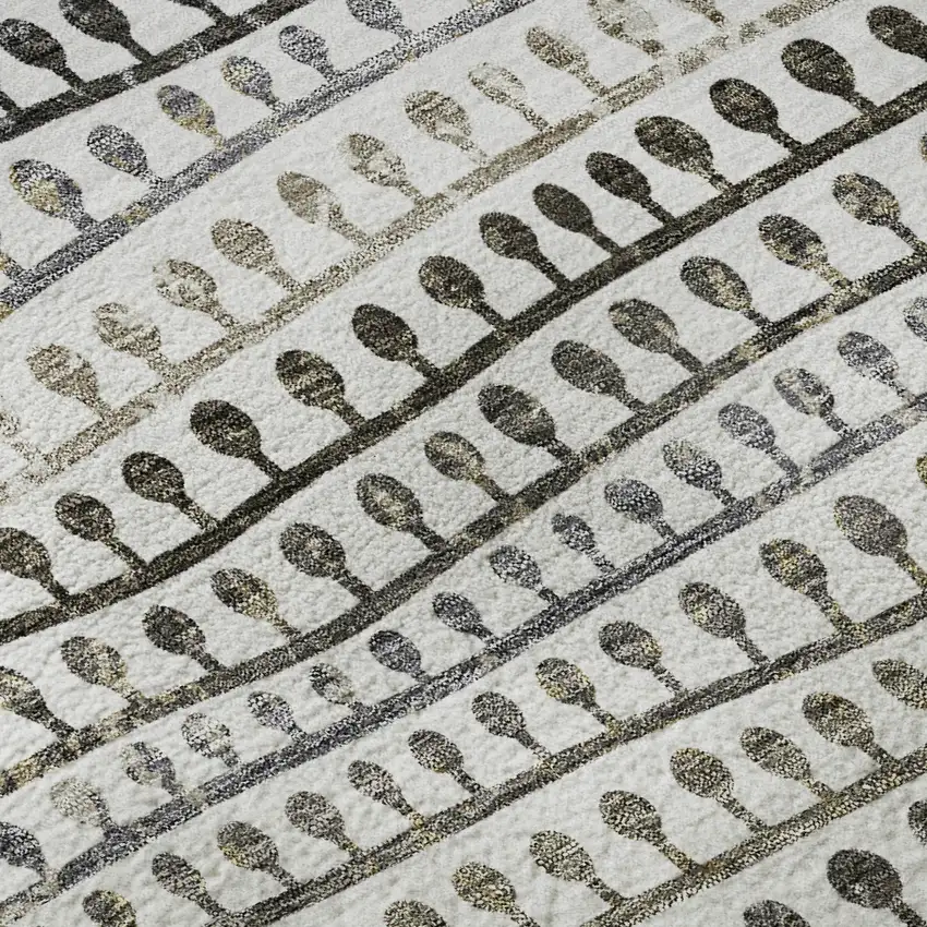 Ivory Brown And Gray Striped Washable Area Rug With UV Protection Photo 9