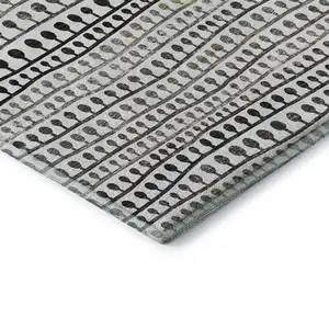 Photo of Ivory Brown And Gray Striped Washable Area Rug With UV Protection