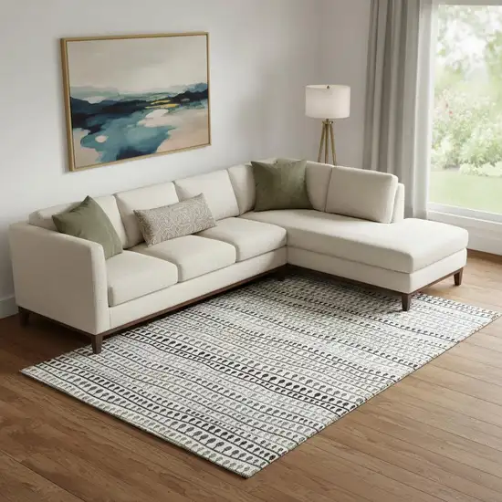 Ivory Brown And Gray Striped Washable Area Rug With UV Protection Photo 1