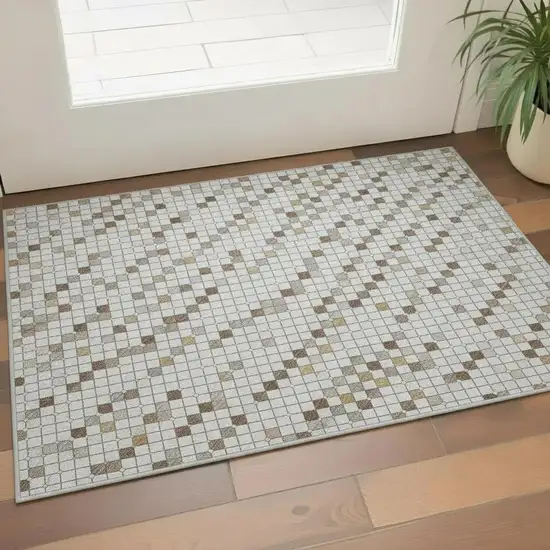 Ivory Brown And Gray Striped Washable Area Rug With UV Protection Photo 2