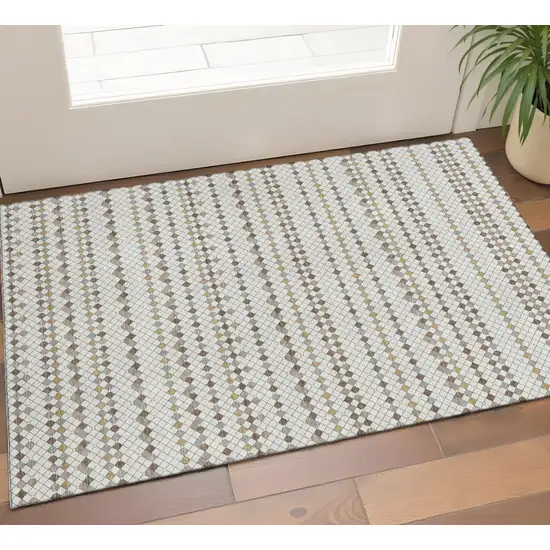 Ivory Brown And Gray Striped Washable Area Rug With UV Protection Photo 1