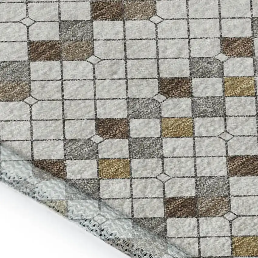 Ivory Brown And Gray Striped Washable Area Rug With UV Protection Photo 2