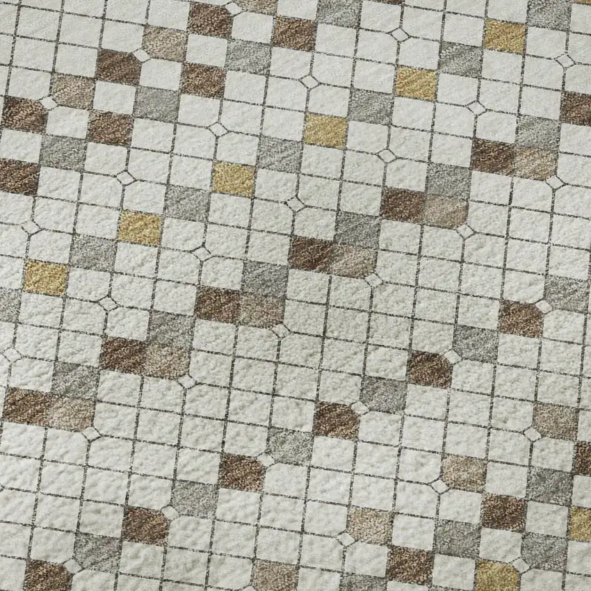 Ivory Brown And Gray Striped Washable Area Rug With UV Protection Photo 7