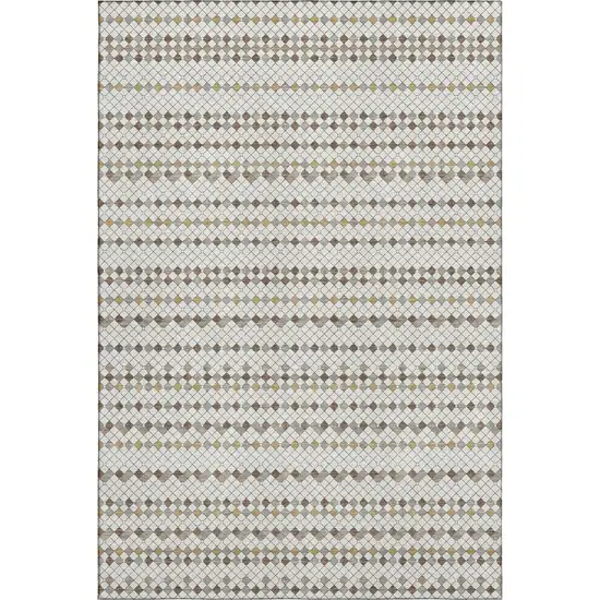 Ivory Brown And Gray Striped Washable Area Rug With UV Protection Photo 4