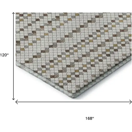 Ivory Brown And Gray Striped Washable Area Rug With UV Protection Photo 8