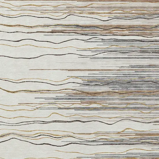 Ivory Brown And Gray Striped Washable Indoor Outdoor Area Rug Photo 5