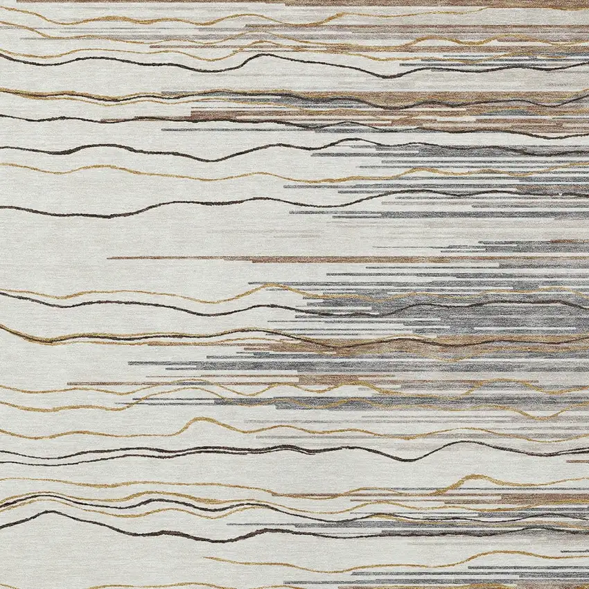 Ivory Brown And Gray Striped Washable Indoor Outdoor Area Rug Photo 5