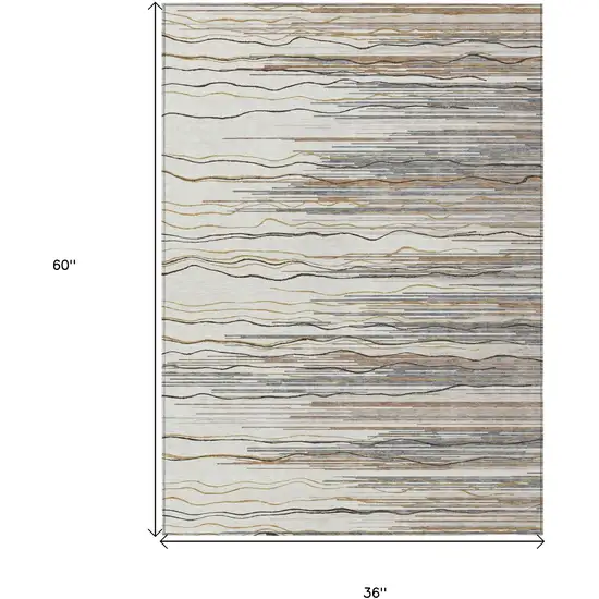 Ivory Brown And Gray Striped Washable Indoor Outdoor Area Rug Photo 3