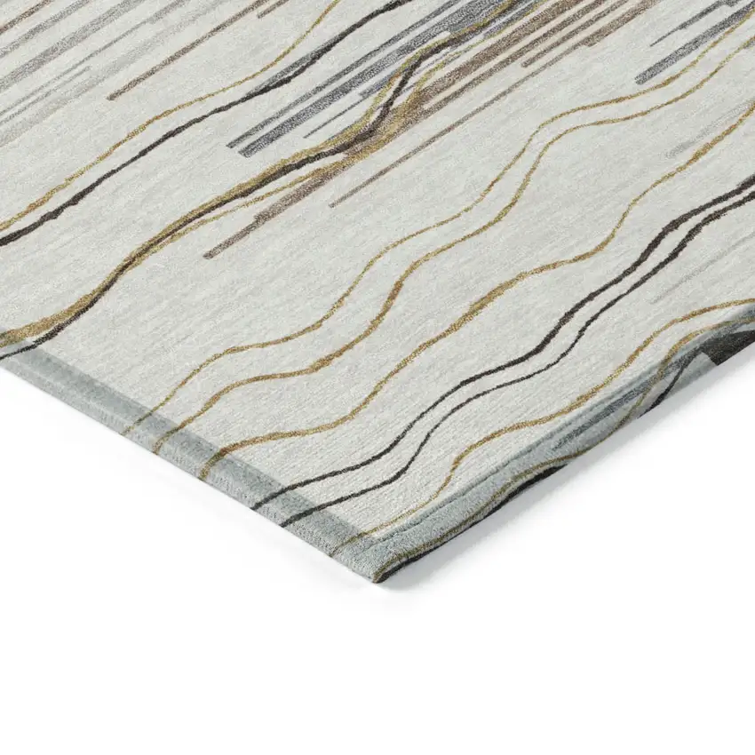 Ivory Brown And Gray Striped Washable Indoor Outdoor Area Rug Photo 4