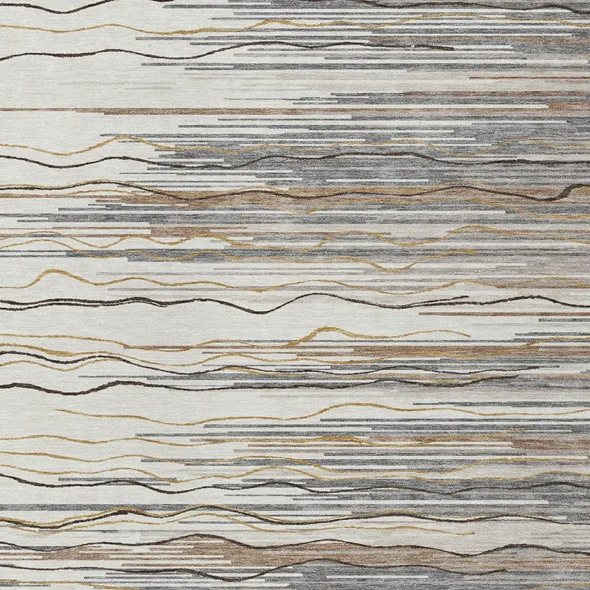Ivory Brown And Gray Striped Washable Indoor Outdoor Area Rug Photo 5