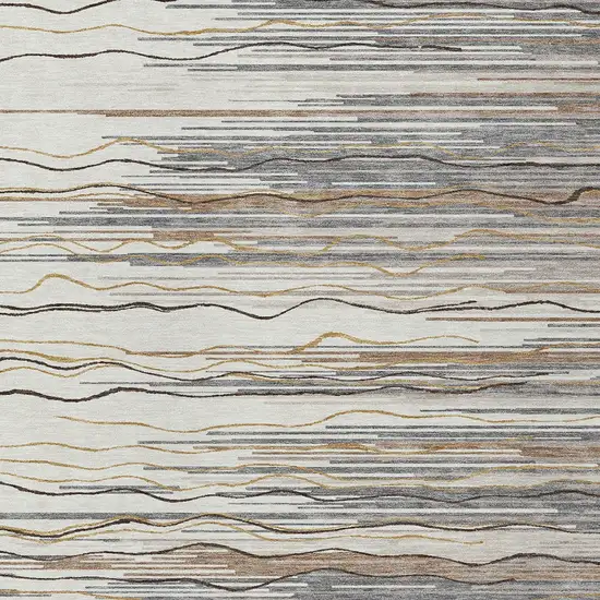 Ivory Brown And Gray Striped Washable Indoor Outdoor Area Rug Photo 5