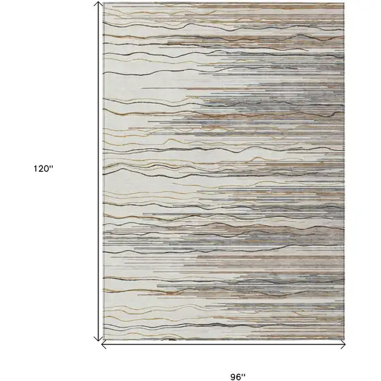 Ivory Brown And Gray Striped Washable Indoor Outdoor Area Rug Photo 3