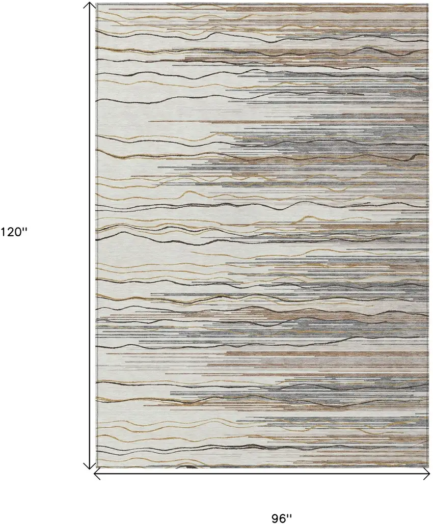 Ivory Brown And Gray Striped Washable Indoor Outdoor Area Rug Photo 3