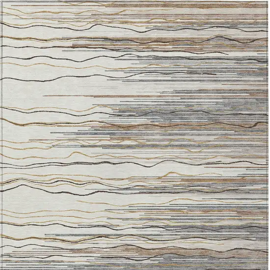 Ivory Brown And Gray Striped Washable Indoor Outdoor Area Rug Photo 5