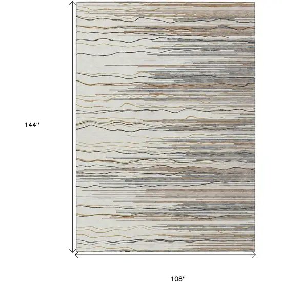 Ivory Brown And Gray Striped Washable Indoor Outdoor Area Rug Photo 3