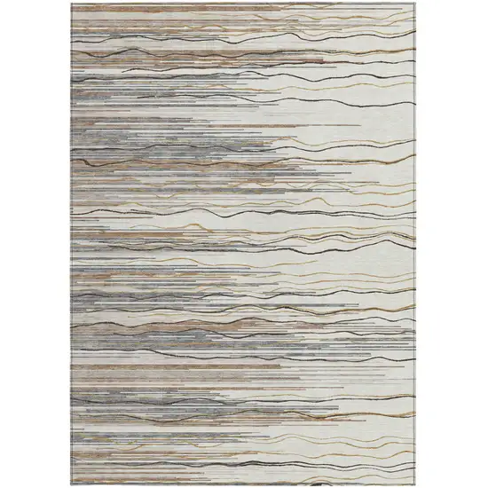Ivory Brown And Gray Striped Washable Indoor Outdoor Area Rug Photo 6