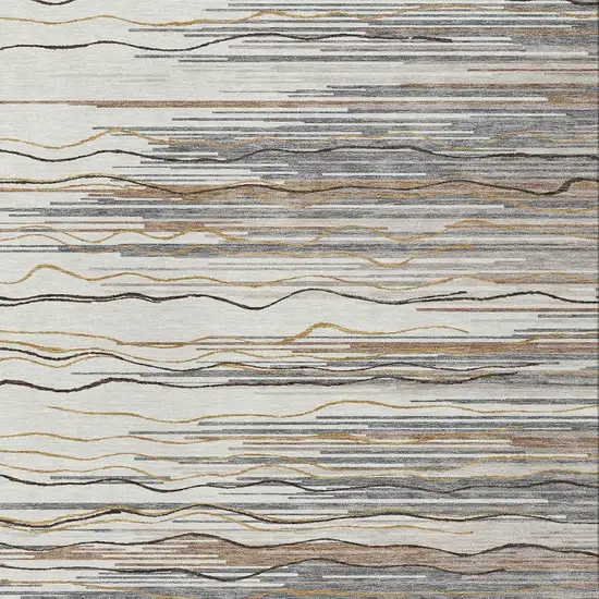 Ivory Brown And Gray Striped Washable Indoor Outdoor Area Rug Photo 5