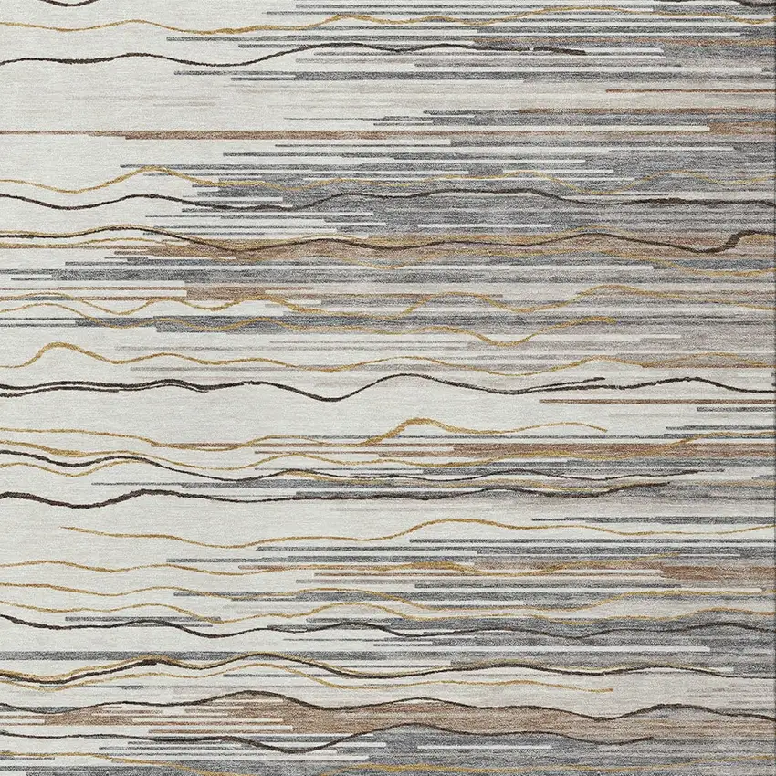Ivory Brown And Gray Striped Washable Indoor Outdoor Area Rug Photo 5