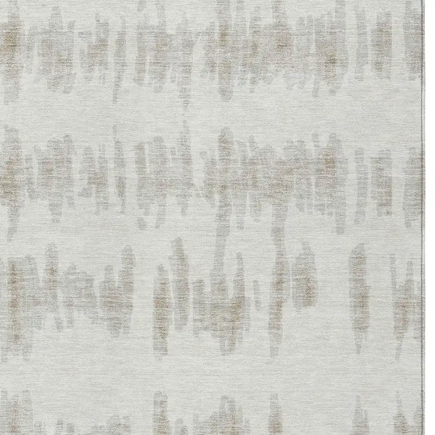 Ivory Brown And Gray Striped Washable Indoor Outdoor Area Rug Photo 6