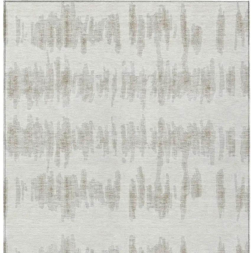 Ivory Brown And Gray Striped Washable Indoor Outdoor Area Rug Photo 7