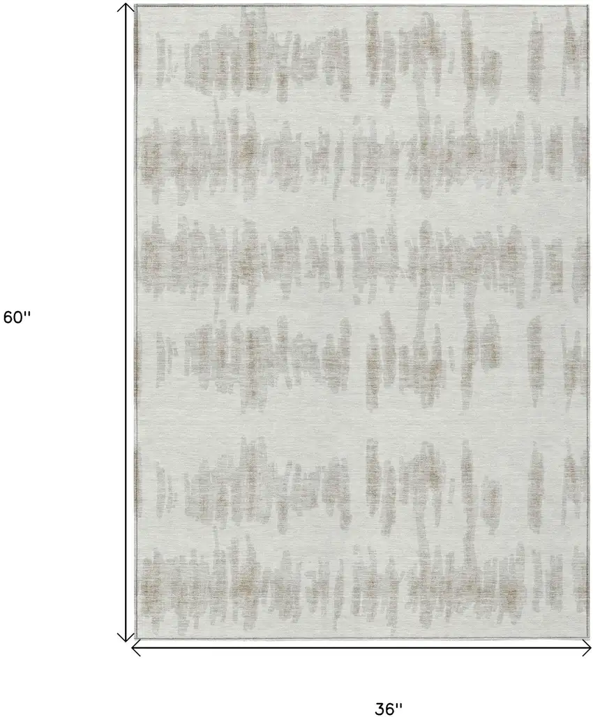 Ivory Brown And Gray Striped Washable Indoor Outdoor Area Rug Photo 3