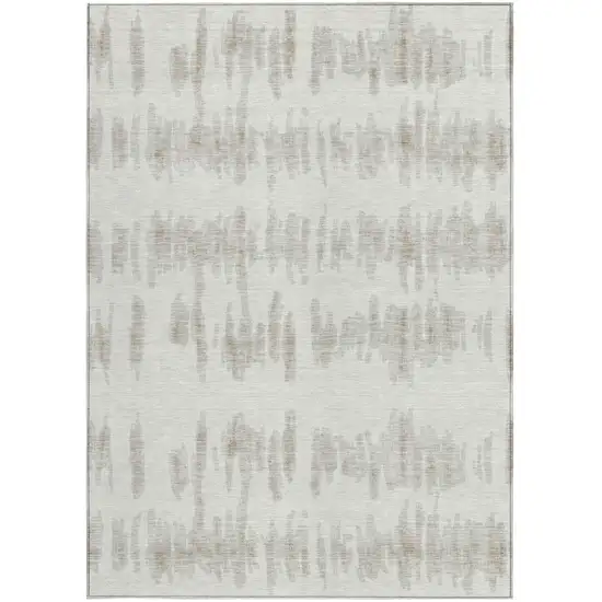 Ivory Brown And Gray Striped Washable Indoor Outdoor Area Rug Photo 7