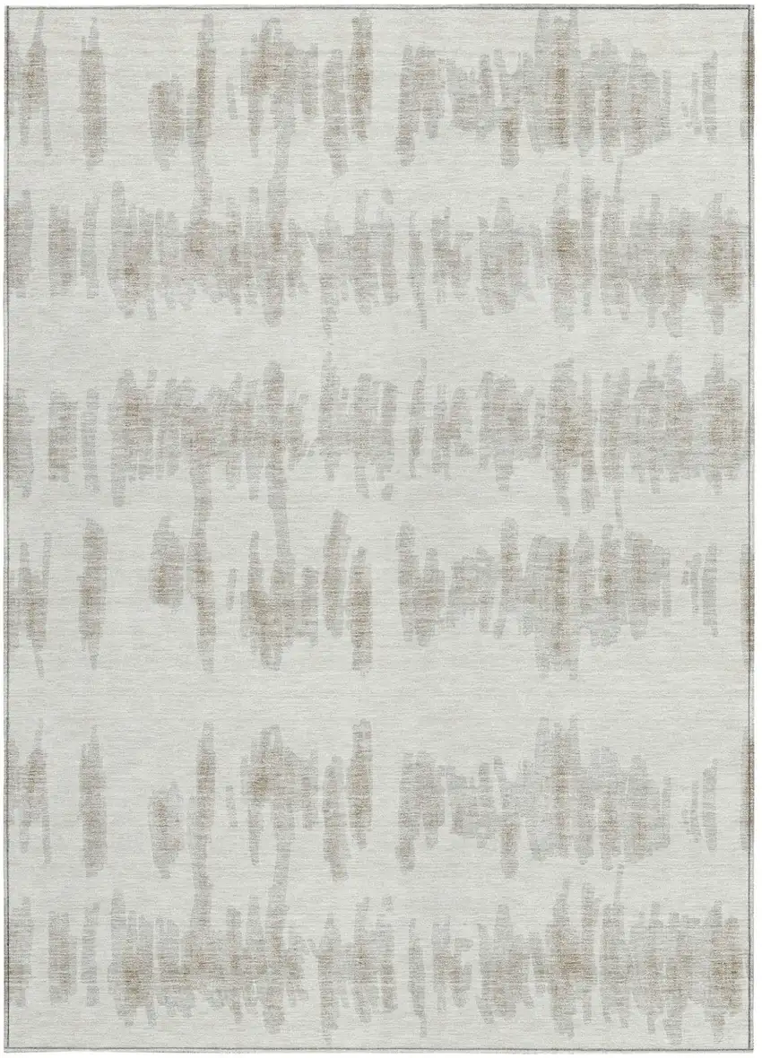 Ivory Brown And Gray Striped Washable Indoor Outdoor Area Rug Photo 7